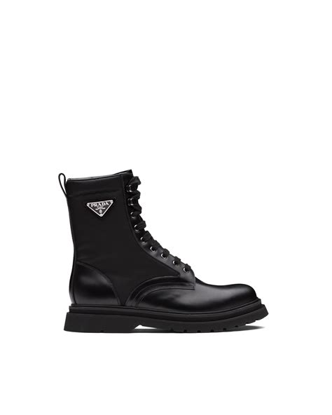 prada brushed leather nylon boots|prada black chunky combat boots.